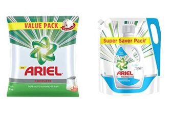 Ariel Complete Detergent Washing Powder- 4Kg Value Pack & Ariel Matic Liquid Detergent Top Load Refill Pouch, 2 Litre