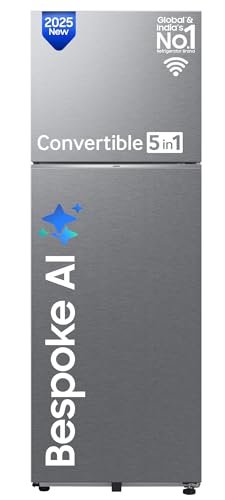 Samsung 330 L, 2 Star, Convertible 5-in-1, Digital Inverter, Frost Free Double Door, WiFi Enabled Bespoke AI Refrigerator (RT34DG5A2BSLHL, EZ clean Steel/Real Steel, Silver)