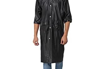 THE CLOWNFISH Raincoat for Men and Women Waterproof PVC Material Longcoat with Adjustable Hood Agro Pro Series (Black, Free Size)