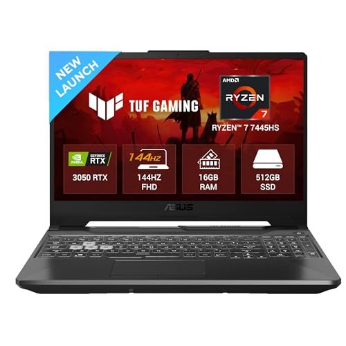 ASUS TUF A15 (2025), AMD Ryzen 7 7445HS, Gaming Laptop(RTX 3050,75W TGP,16GB DDR5(Upgradeable Upto 64GB )512GB SSD,FHD,15.6″,144Hz,RGB Keyboard,48Whrs,Windows 11,Graphite Black,2.3 Kg) FA506NCG-HN199W
