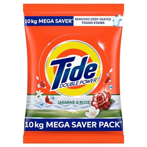 Tide Plus Detergent Washing Powder – 10kg Mega Saver Pack | Jasmine & Rose Fragrance | Removes deep-seated Oil, Gravy, Tea Stains | World's No. 1 Detergent Brand