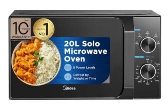 Midea 20L Solo Microwave Oven (MMO20CXAMMPEBK, Black, 5 power levels & Defrost function)