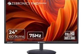 ZEBRONICS PA124 24″ LED Monitor, 75Hz Refresh Rate, HDMI, VGA, FHD 1920×1080, 250nits Brightness, Built-in Speakers, Slim Design