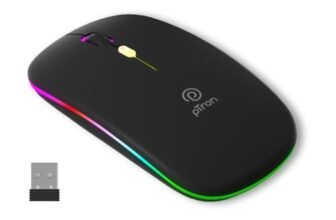 pTron Flick M1 Slim Wireless Mouse w/Rechargeable Battery, Dual Connectivity 2.4Ghz & BT, 4 Buttons, 1000/1200/1600 DPI, Vivid LED Lights, Silent Operation, Plug & Play, Type C Charging (Black)