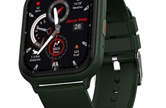 Maxima Max Pro Sky 1.85″ HD Smart Watch with Bluetooth Calling, AI Voice Assistant, Add Personalised QR, Always ON Display for 30 Min, HR/SpO2/Stress/Sleep Monitor, 550Nits Brightness (Army Green)