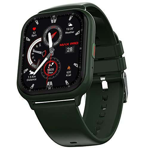 Maxima Max Pro Sky 1.85″ HD Smart Watch with Bluetooth Calling, AI Voice Assistant, Add Personalised QR, Always ON Display for 30 Min, HR/SpO2/Stress/Sleep Monitor, 550Nits Brightness (Army Green)