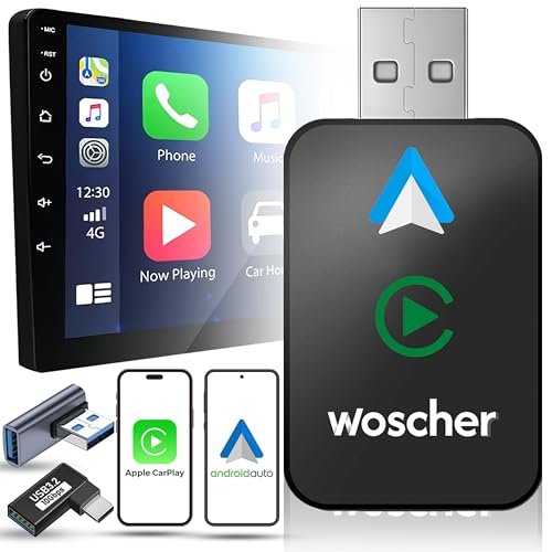 WOSCHER 2in1 Airlink Wireless Carplay Adapter|Android Auto Adapter for Car |Convert Wired to Wireless,Bluetooth Connectivity for Cars, OEM Installed Wired Android Auto/CarPlay (Black)|(1+1)Yr Warranty