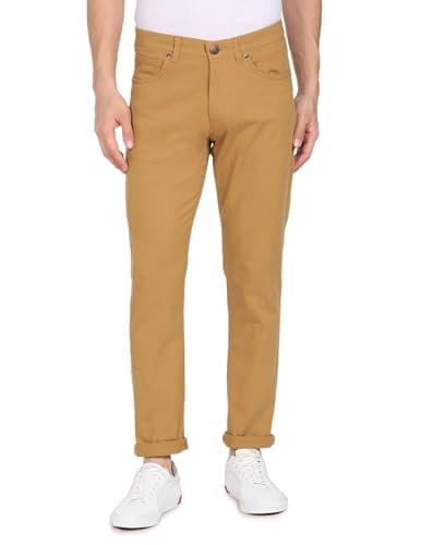U.S. POLO ASSN. Men's Solid Brandon Regular Fit Mid Rise Casual Trousers (USTROO0269_Khaki_36)