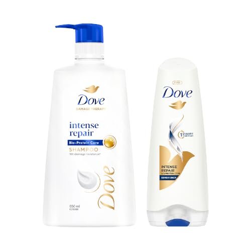 Dove Intense Repair Shampoo 650ml & Dove Intense Repair Conditioner 175ml, Combo | Enriched With Keratin Actives to Smoothen Dry and Frizzy Hair – Deep Conditions Damaged Hair for Men & Women