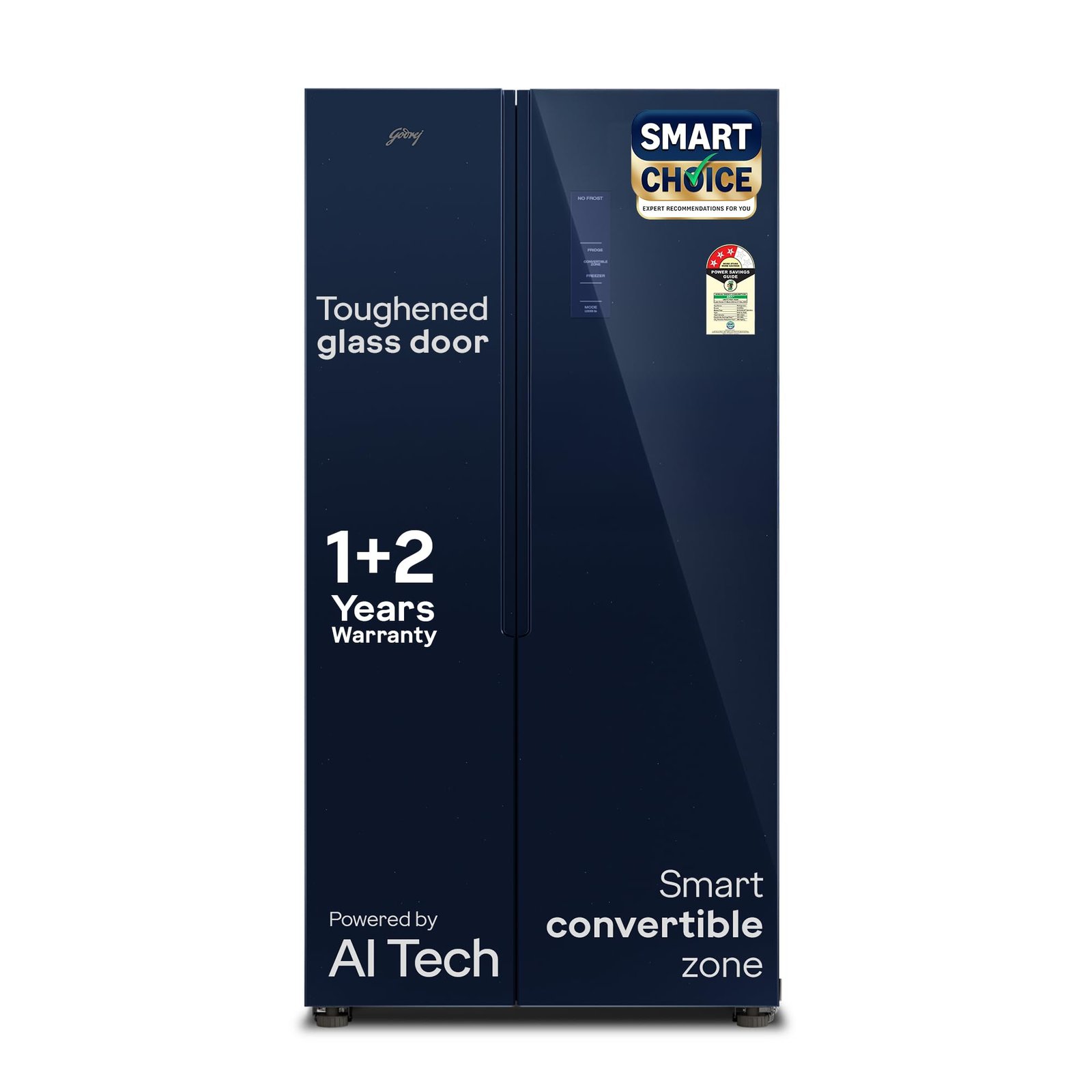 Godrej 600L 3Star | 1+2 Year Additional Warranty | Smart Convertible Zones | Toughened Glass Door | Frost Free Inverter Side By Side Refrigerator (2025 Model, RS EONVELVET 646C RIT SM BL, Storm Blue)