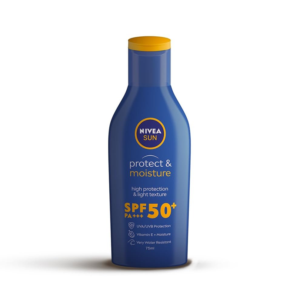 NIVEA Sun Protect and Moisture 75ml SPF 50 Advanced Sunscreen for Normal Instant Protection| PA+++ UVA – UVB Protection System| Vitamin E + Moisture| Very Water Resistant| For Unisex
