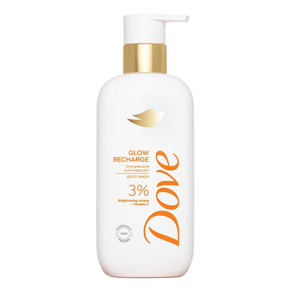 DOVE Glow Recharge Serum Body Wash, 300 ml, for Glowing and Refined Skin, with 3% Brightening Serum and Vitamin C, Dermatologist Co-Created, Sulfate-Free