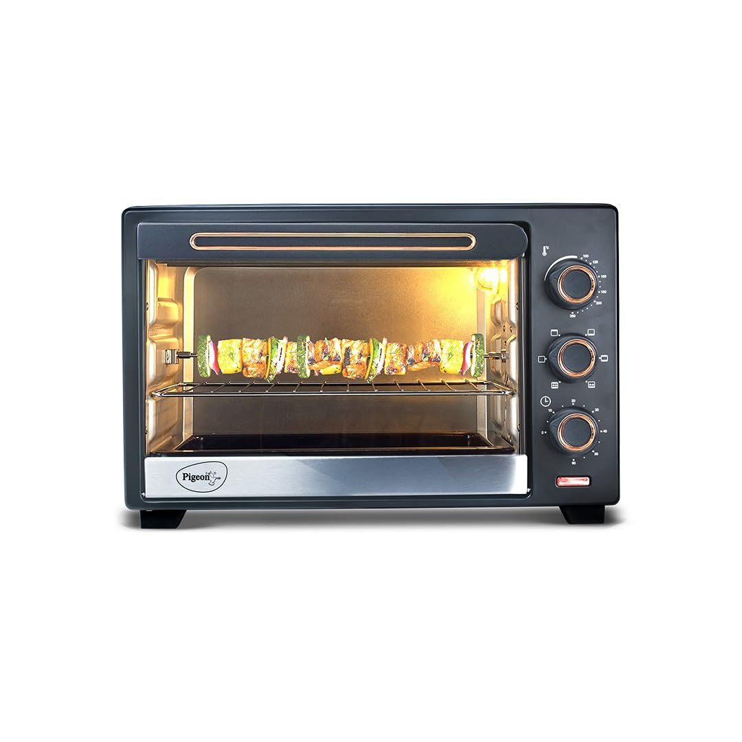 Pigeon Electric Oven (12383) 20 Liters OTG with Grill and Rotisserie, Oven Toaster and Grill for Grilling and Baking Cakes (Grey)