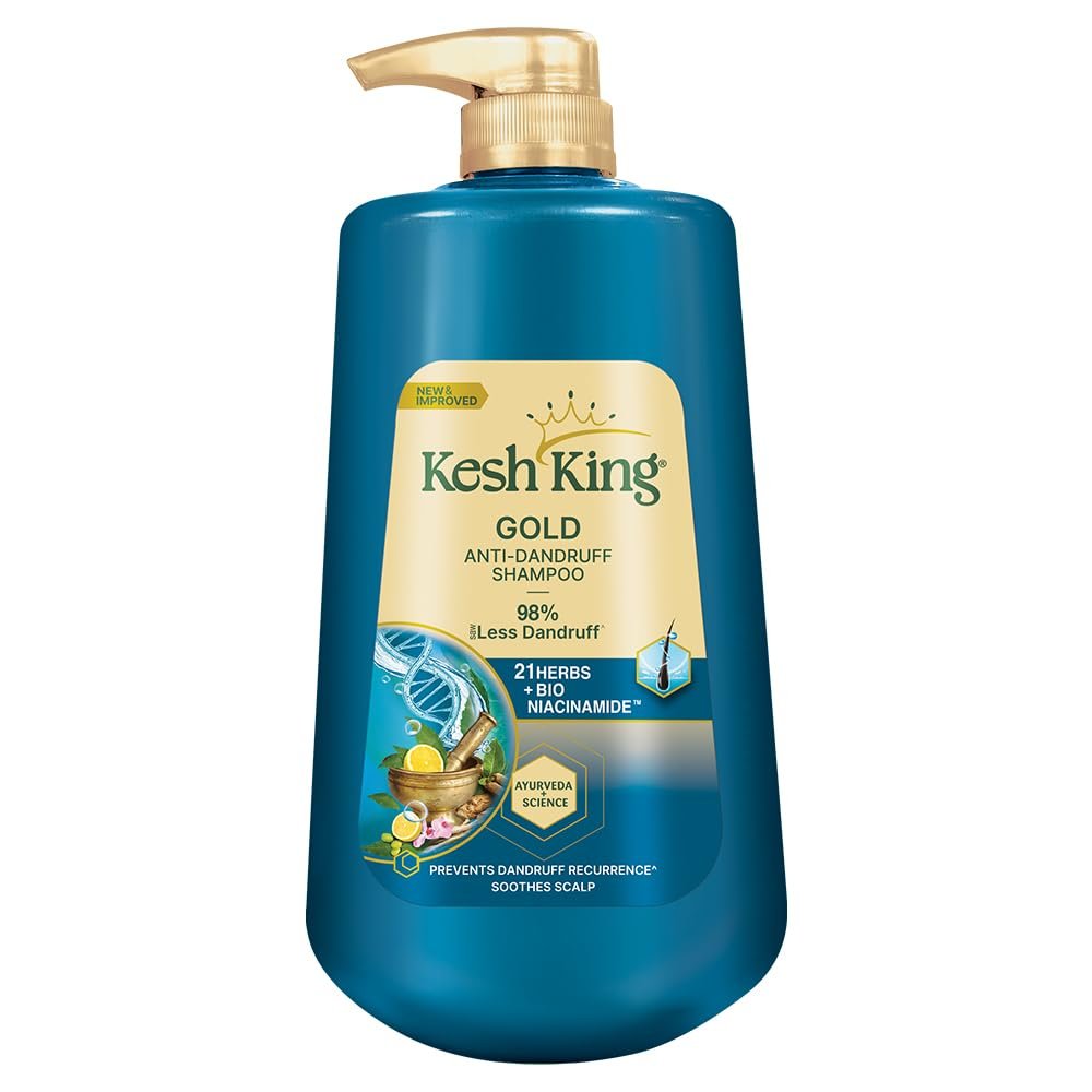 Kesh King Gold Anti-Dandruff Shampoo with 21 Herbs + Bio Niacinamide for Men & Women I 99% Users saw reduced dandruff in 2-weeks* I Eliminates dandruff & maintains scalp moisture, 1000ml