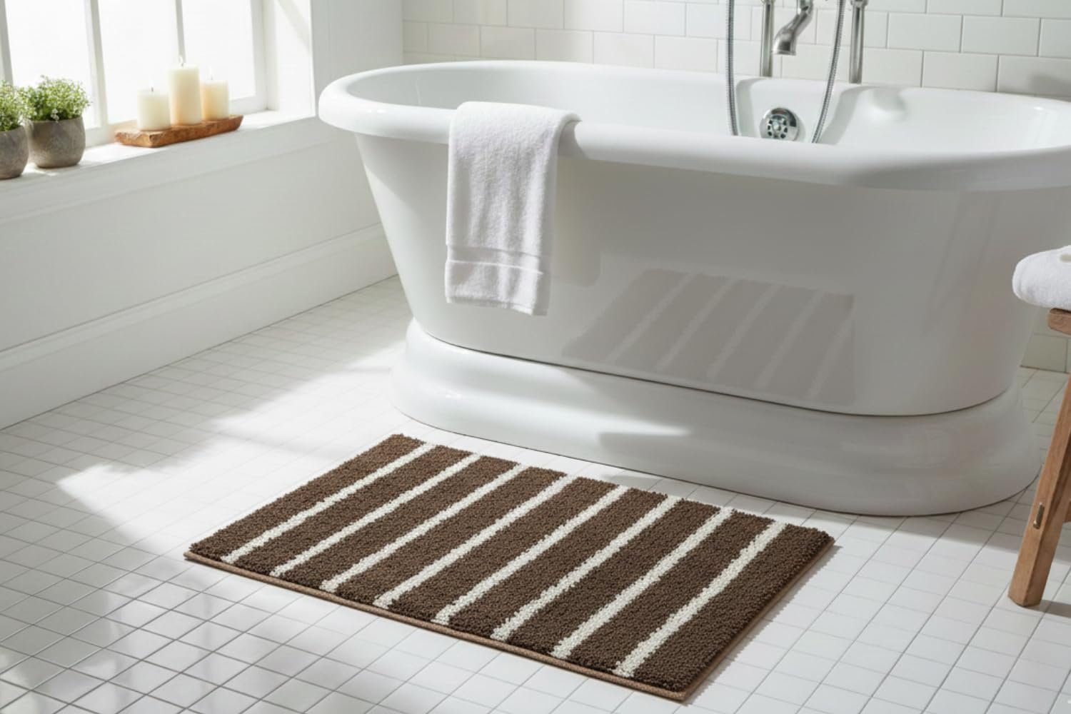 Embossed Super Soft Anti Skid (40×60 cm) Super Absorbent Mats Microfibre 2000 GSM Door Mats for Home/Bathroom/Bedroom/Kitchen/Floor Mat (Pack of 1) Pattren – Solid (Slim line Brown)