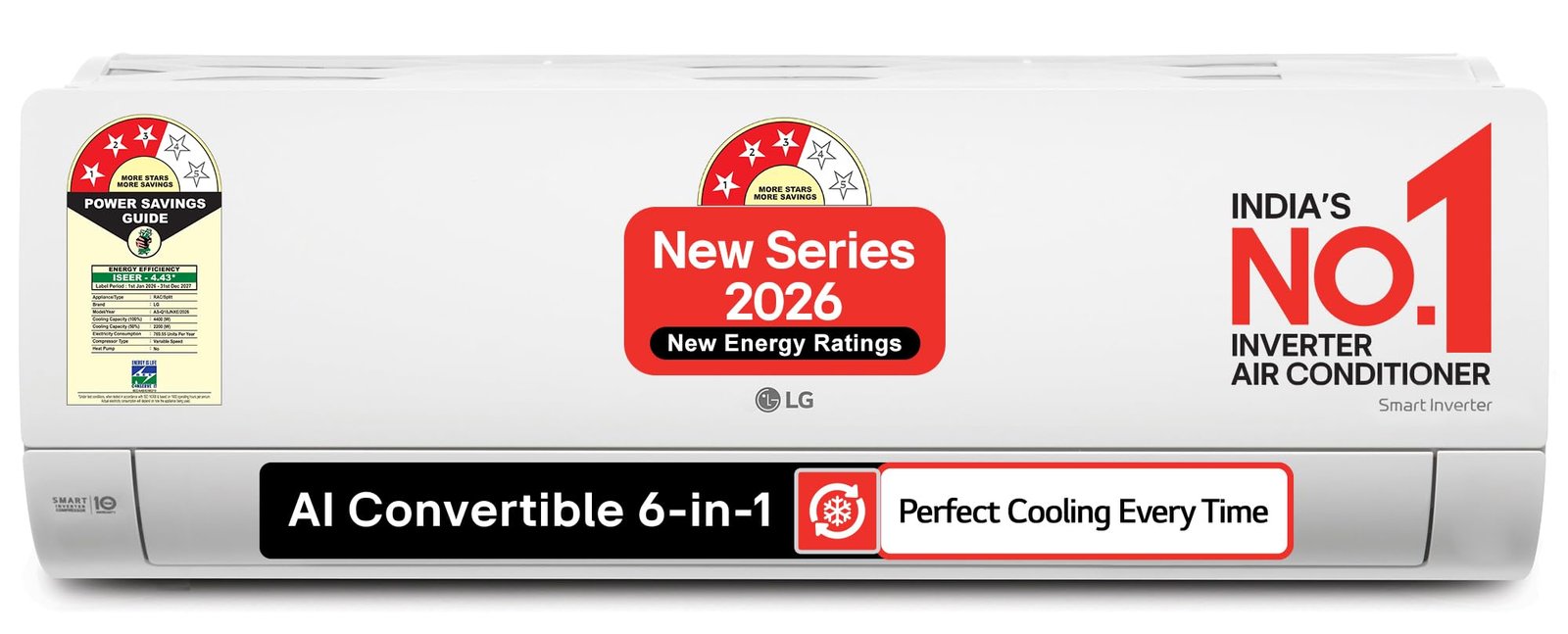 LG 1.5 Ton 3 Star, New star rated, Smart Inverter Split AC (Copper, AI Convertible 6-in-1, Faster Cooling & Energy Saving, Diet Mode+, HD Filter with Anti-Virus Protection,Him Clean, AS-Q18JNXE,White)