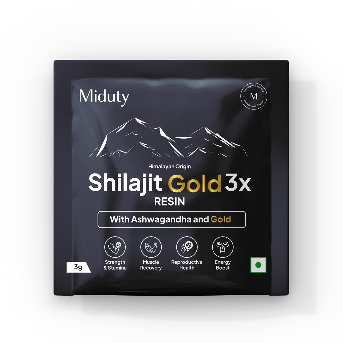 Miduty Shilajit Gold 3X Resin 500–1000mg Serving – Pure Himalayan Shilajit with Gold & Ashwagandha – 100% Ayurvedic – Coffee Free Formula – Lab Tested- 3 grams Sachet