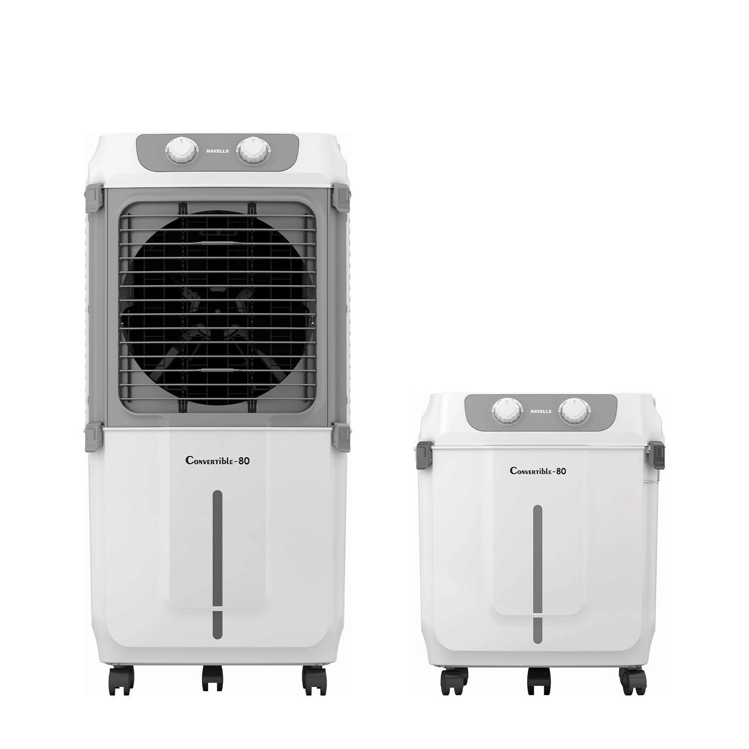 Havells 2-in-1 Convertible 80 L Desert Air Cooler for room| Dual functionality & easy storing| Can be used as side table| 5 Leaf Metal Blade Fan| Powerful Air-Delivery| Bacteria shield honeycomb pads
