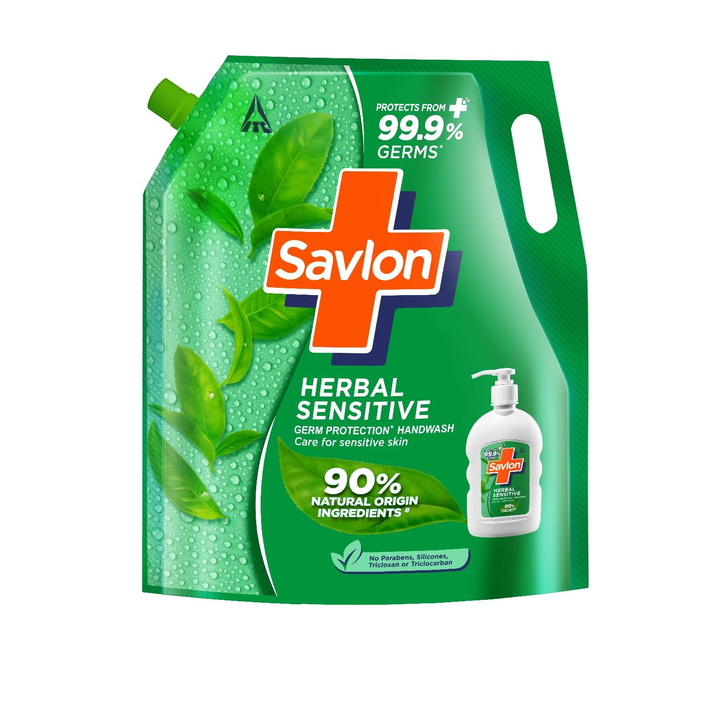Savlon Herbal Sensitive Germ Protection Liquid Handwash Refill Pouch, 1.3L ph Balanced