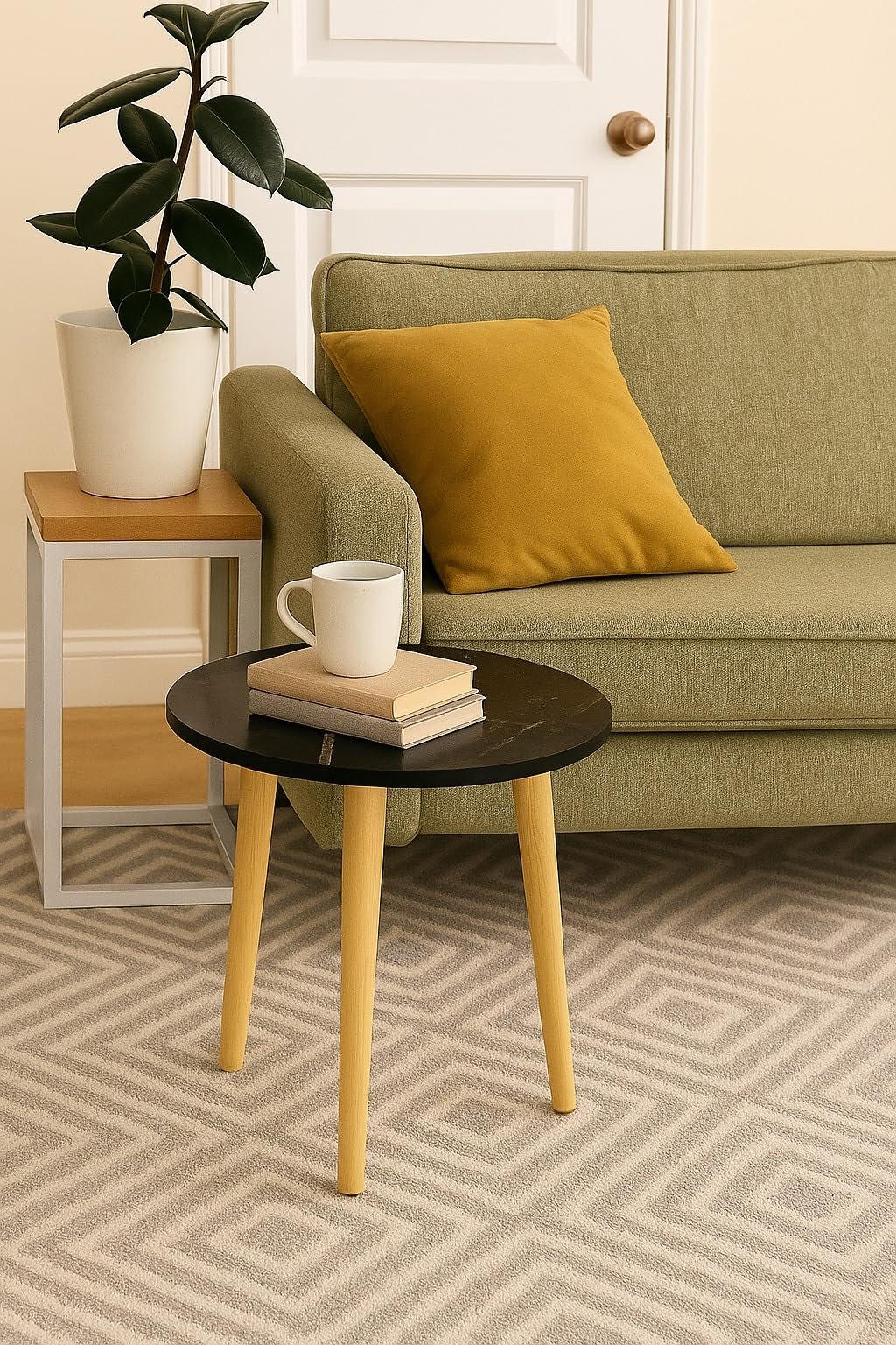 Engineered Wood Foldable Round Shaped Side Table (Black)