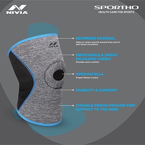 Nivia Orthopedic Knee Support For Men & Women with Patella Hole Slip-in Premium Breathable Compression Knee Sleeve, Enhanced Performance in Sports, Workouts & Daily Activities(Grey, M), Single Piece