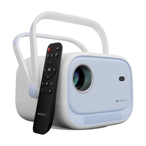 Zebronics Android Smart Projector, 1080p, 5200 Lumens, 200″ Screen, 200° Tilt, Auto Focus, Auto Keystone, Auto Sensor Tech, BT, WiFi, App Support (Netflix, Prime, etc), Miracast (Pixaplay 34, Blue)