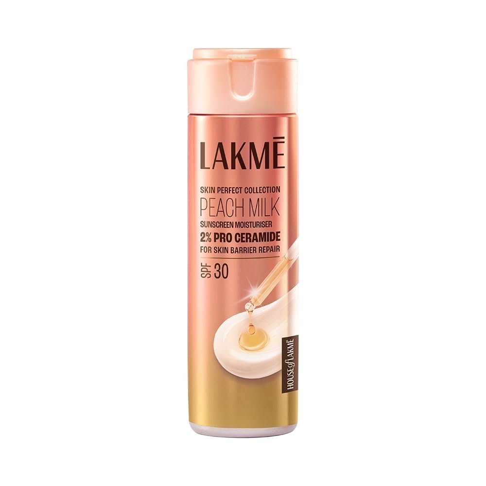 Lakmé Peach Milk Moisturiser SPF 30 with 2% Pro-Ceramide | Daily UV Defense, Hydrating & Skin Barrier Repair Face Cream | Lightweight, For Dry Skin, Normal, Oily Skin & Sensitive Skin 200ml