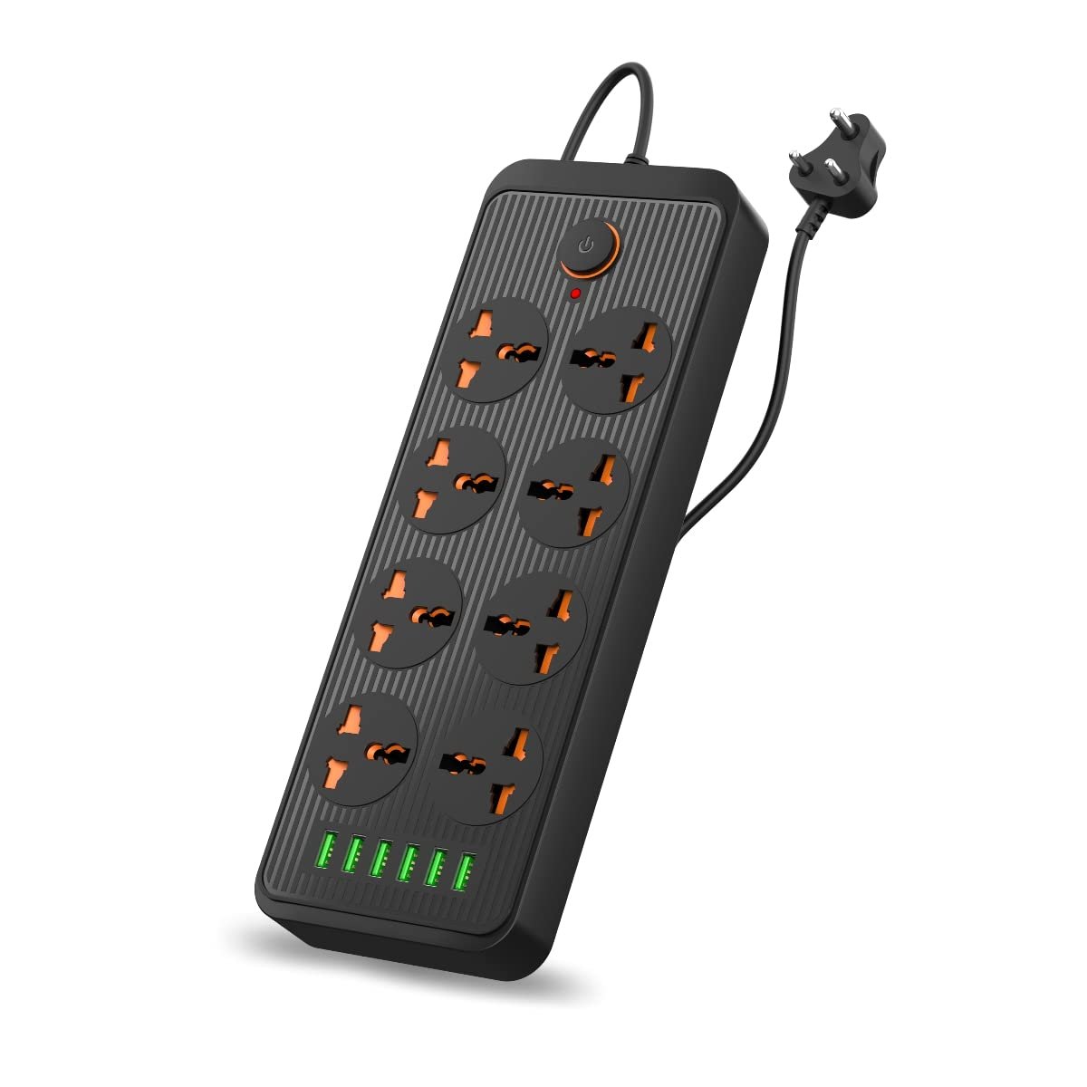 Portronics Power Plate 7 with 6 USB Port + 8 Power Sockets Power Strip Extension Board with 2500W, 3Mtr Cord Length, 2.1A USB Output(Black), 250 Volts