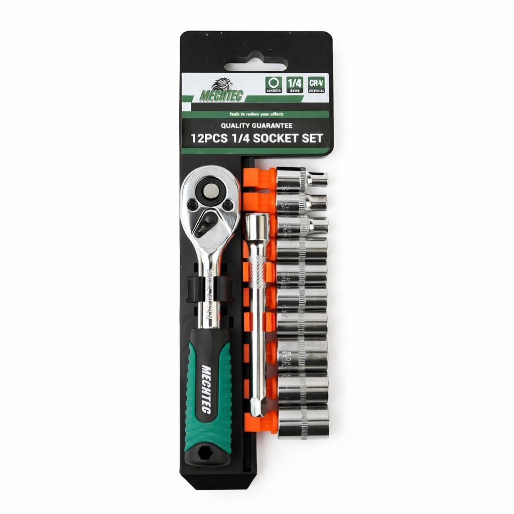 SPARTAN 12 in 1 Heavy Duty Socket Set 1/2" Chrome Vanadium Steel Ratchet Socket Wrench Spanner | Soft Grip 12 Pieces Hand Tool Kit For Mechanic Tool Kits(Pack of 1)