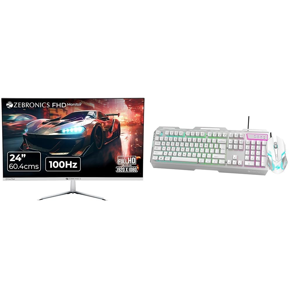 ZEBRONICS A24FHD LED Monitor, 24 inch (60.96cm), 250 nits, 100Hz, Slim Design, FHD, 1080p, Wall Moun