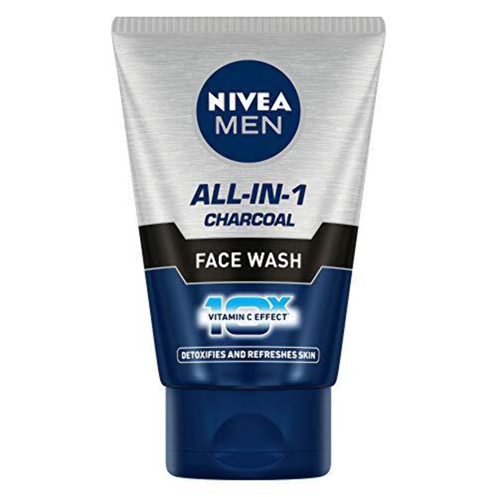 NIVEA MEN All in 1 Charcoal Face Wash 100 g | With Charcoal, Mulethi & Mint for complete detox in Summer | 10 X Vitamin C Effect for Radiant Skin | For detoxified and refreshed skin
