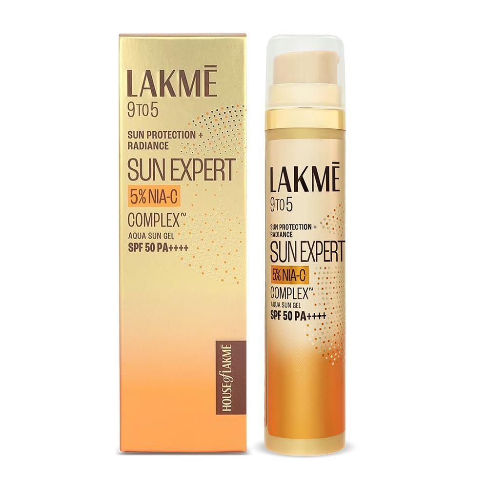 Lakmē Sun Expert 5% Nia C water-light Sunscreen gel SPF 50 Pa++++ Best for Oily Skin | Even toned & Glowing Skin |Helps reduce pigmentation | UVA/B Protection, No White Cast 56G