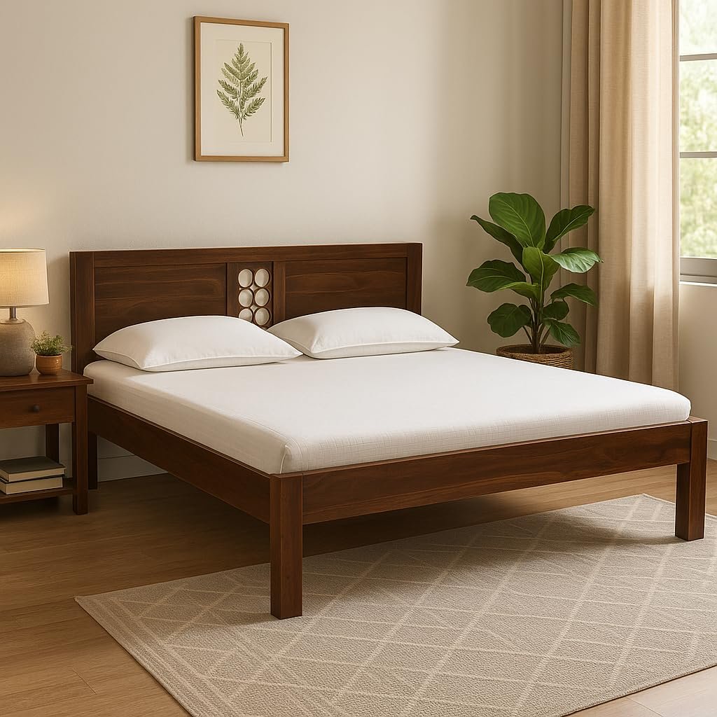 EXCEL International Jiksa Design Solid Sheesham (Rose) Wood Queen Size Bed Without Storage | Wooden Double Bed | Rosewood, with Provincial Teak Finish – Elegant, Durable & Spacious