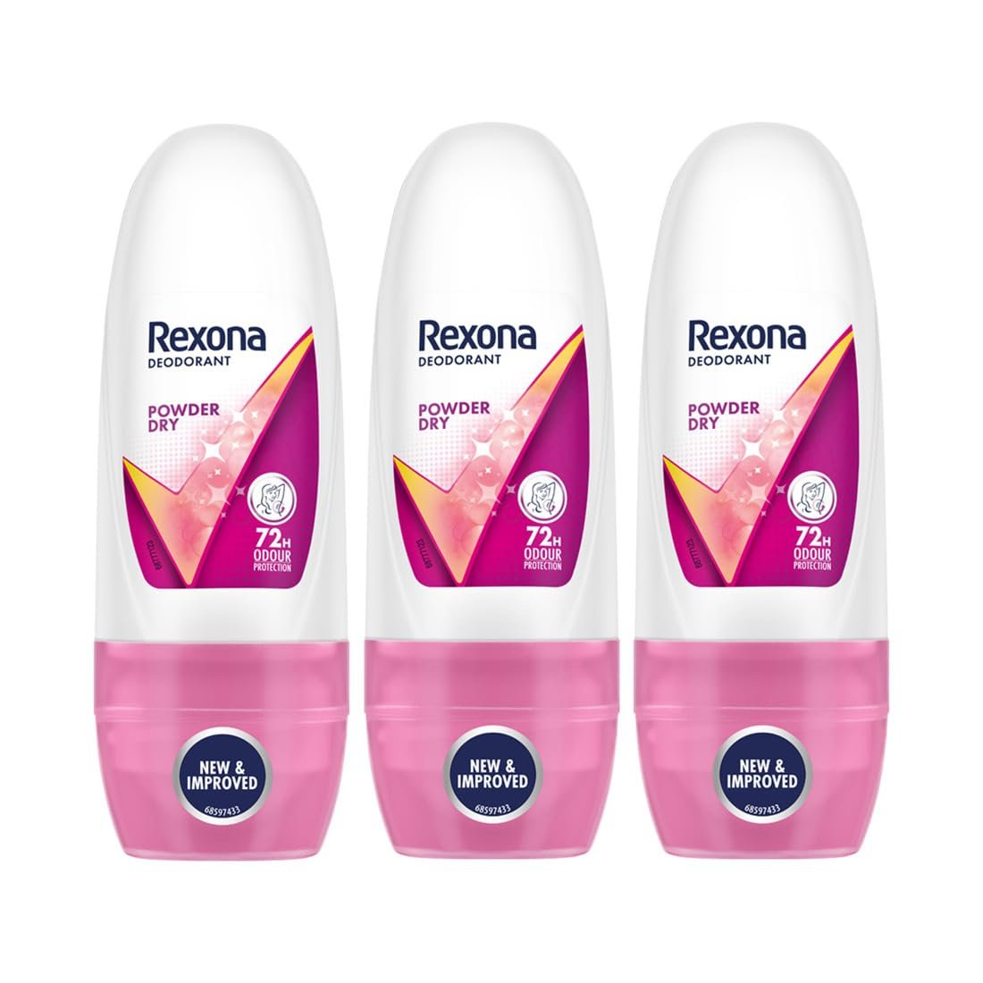 Rexona Powder Dry Underarm Roll-On Deodorant for Women | 72 Hours Long-Lasting Odour Protection | 0% Alcohol, Safe on Skin | 25ML (Pack of 3)