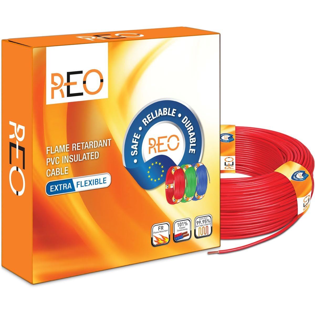 Reo by Havells | 1.0 sqmm Copper Wire (90 meter -Yellow)| Class 5 Conductor (99.95% copper)|Flame Retardant – Extra Flexible PVC Insulated Cable Ideal for Domestic (WRFFDNRA12X5)
