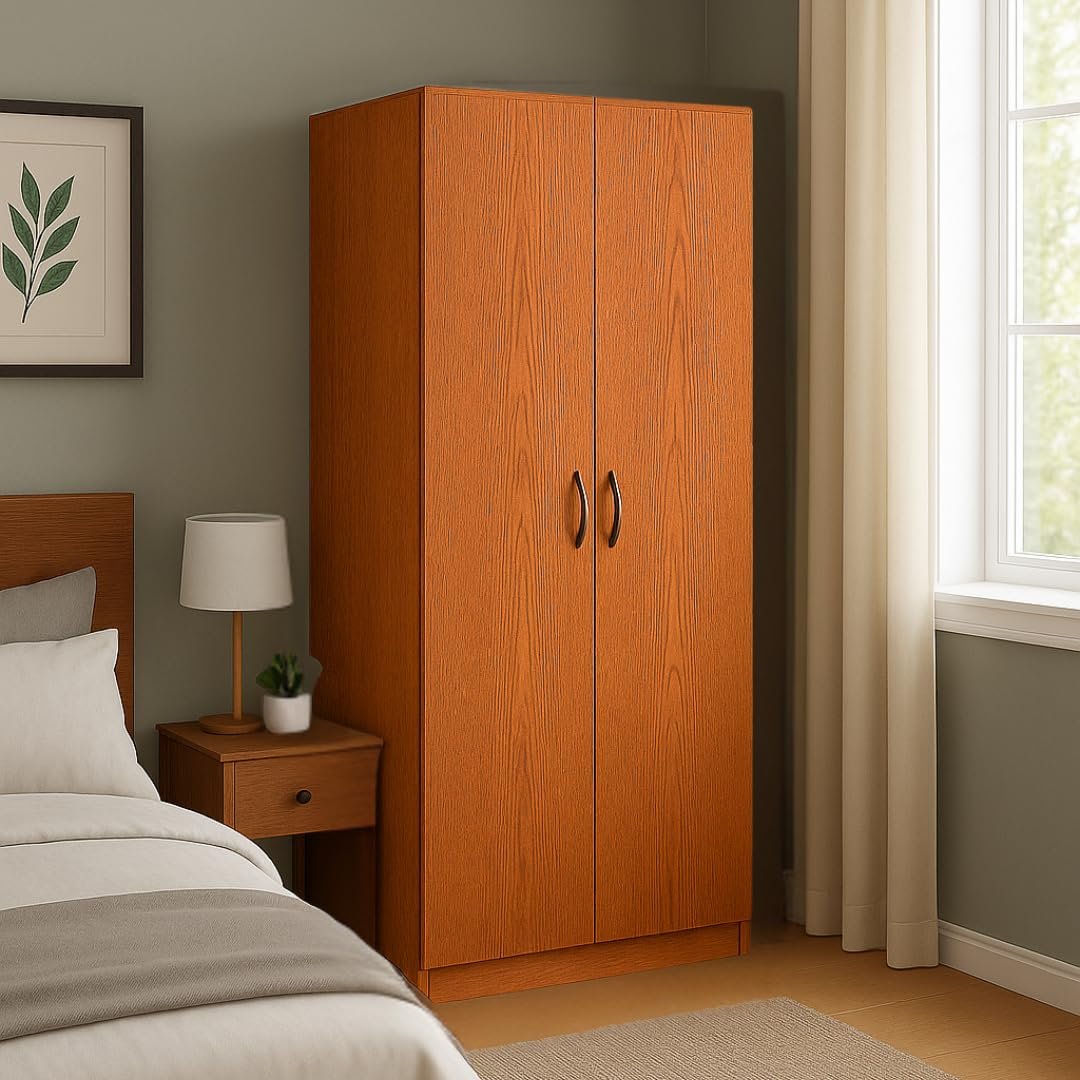 MATTERHORN LuxeStore 2-Door Wardrobe –V | Modern Bedroom Closet with Lock, Shelves & Hanging Rod | 1830mm (H) X 750mm (W) X 460mm (D) | Durable Build | Free Installation (Almond Beige)