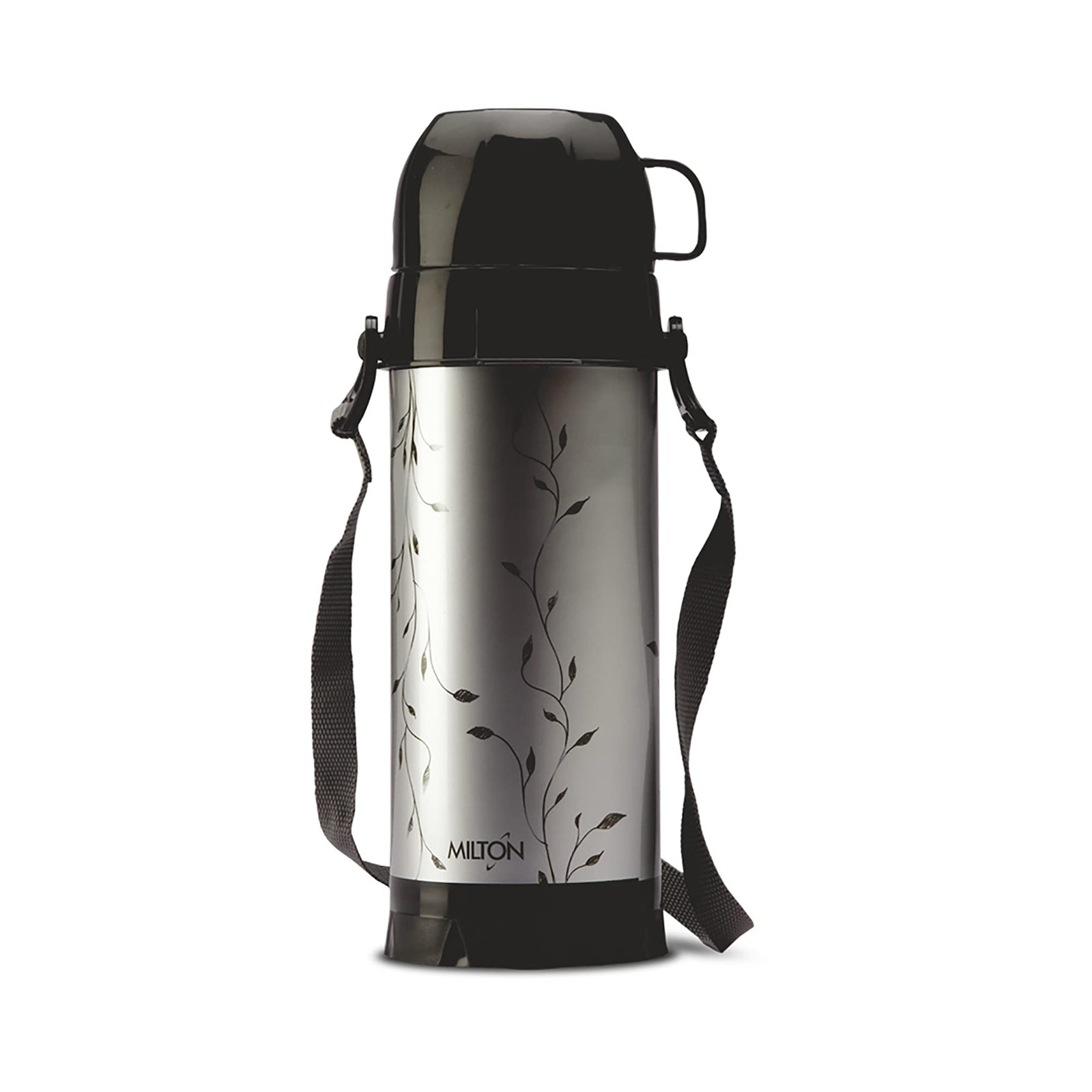 Milton Eiffel 1000 Vacuum Insulated Thermos Flask with Strap to Carry, 910 ml, Long Hours Hot & Cold Water Bottle for Office, Hiking, Trekking, Travel, Black