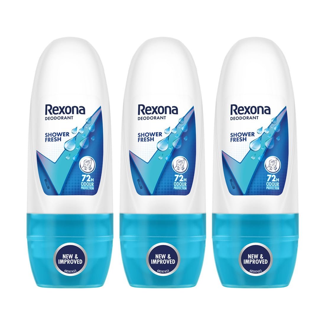 Rexona Shower Fresh Underarm Roll-On Deodorant for Women | 72 Hours Long-Lasting Odour Protection | 0% Alcohol, Safe on Skin | 25ML (Pack of 3)