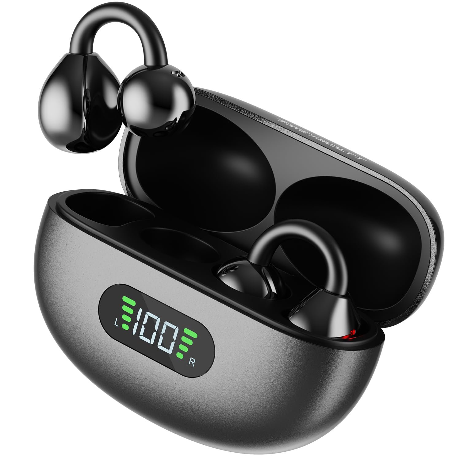 Fire-Boltt Aero Clip OWS Earbud w/Clip-On Fit, Custom EQ, Wireless Bluetooth TWS,50H Playtime, 50ms Low Latency, Display on Charging Case, App Support, Touch Controls, Gaming & Music – Midnight Black