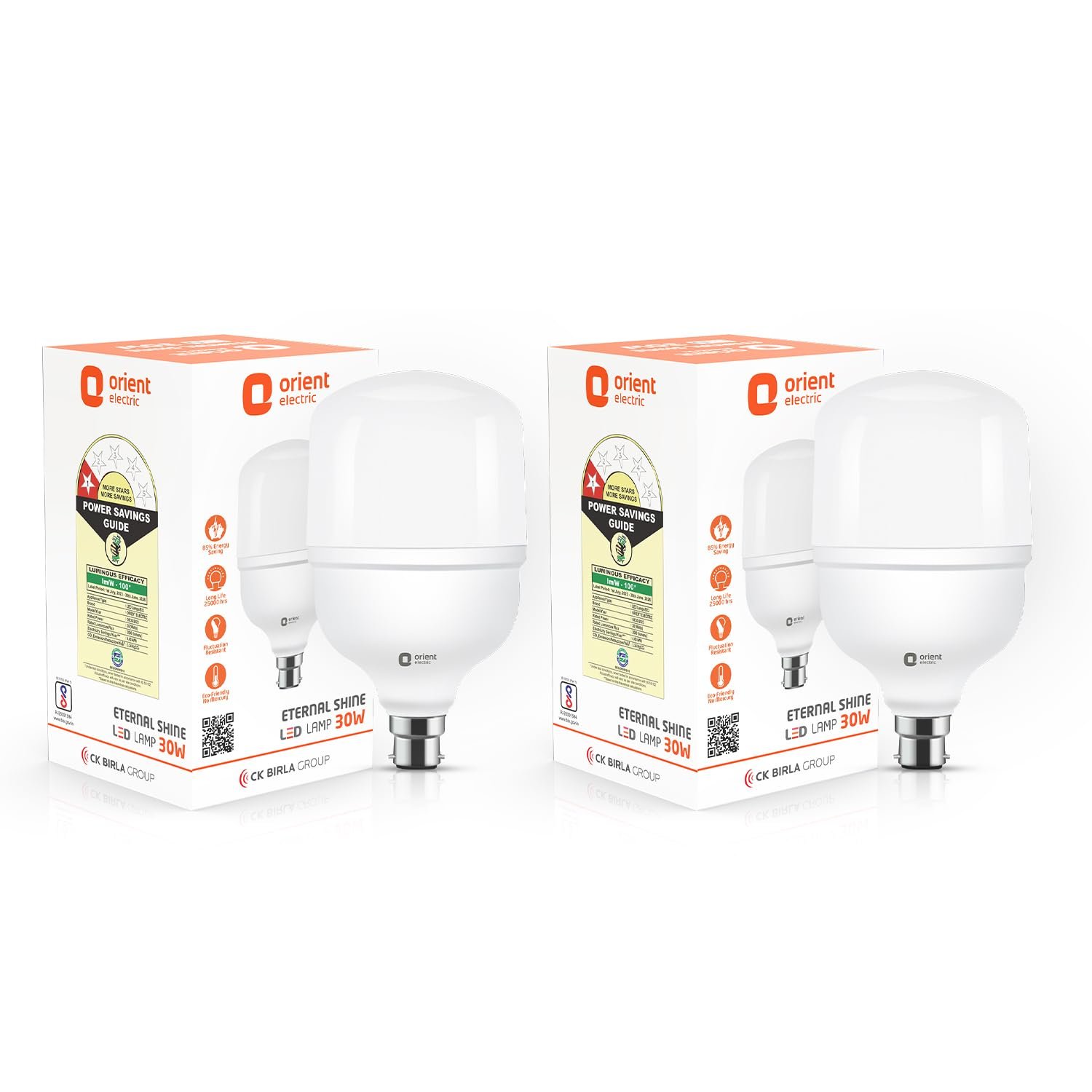 Orient Electric Eternal Shine LED Bulb 30W, B22d Cap, 6500K (Pack of 2)