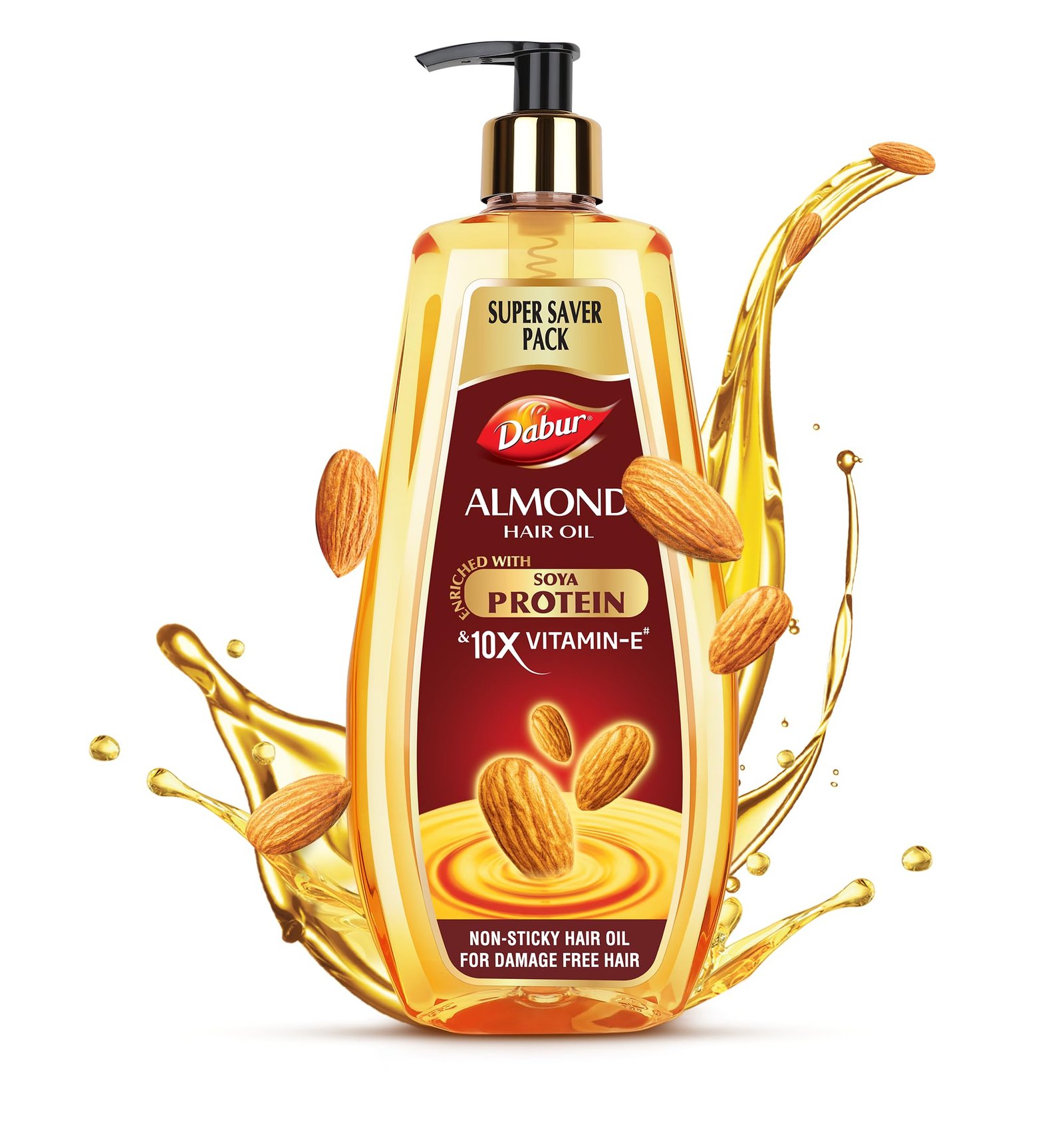 Dabur Almond Hair Oil – 650 ml|Provides Damage Protection|Non Sticky Formula|For Hair Fall control & Shiny Hair|Light Hair Oil with Almonds, Keratin Protein, Soya Protein & 10X Vitamin E (Pack of 1)