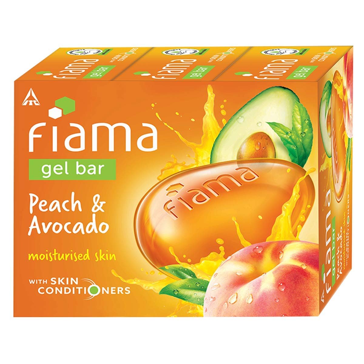 Fiama Gel Bar Peach And Avocado, 375g (125g – Pack of 3), with Skin Conditioners For Moisturized Skin, Soap for Women & Men, For All Skin Types
