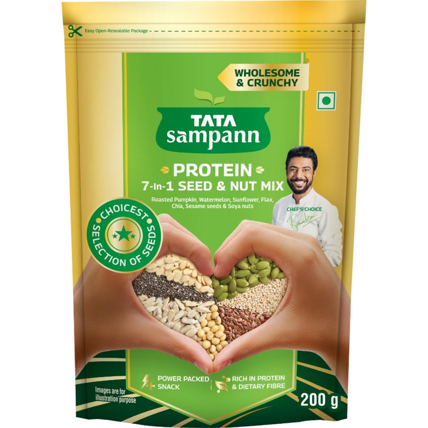 Tata Sampann Protein 7-in-1 Seed & Nut Mix | Contains Roasted Pumpkin, Watermelon, Sunflower, Flax, Chia, Sesame Seeds & Soya nuts | Rich in Protein, Magnesium, Phosphorous & Dietary Fibre | 200g