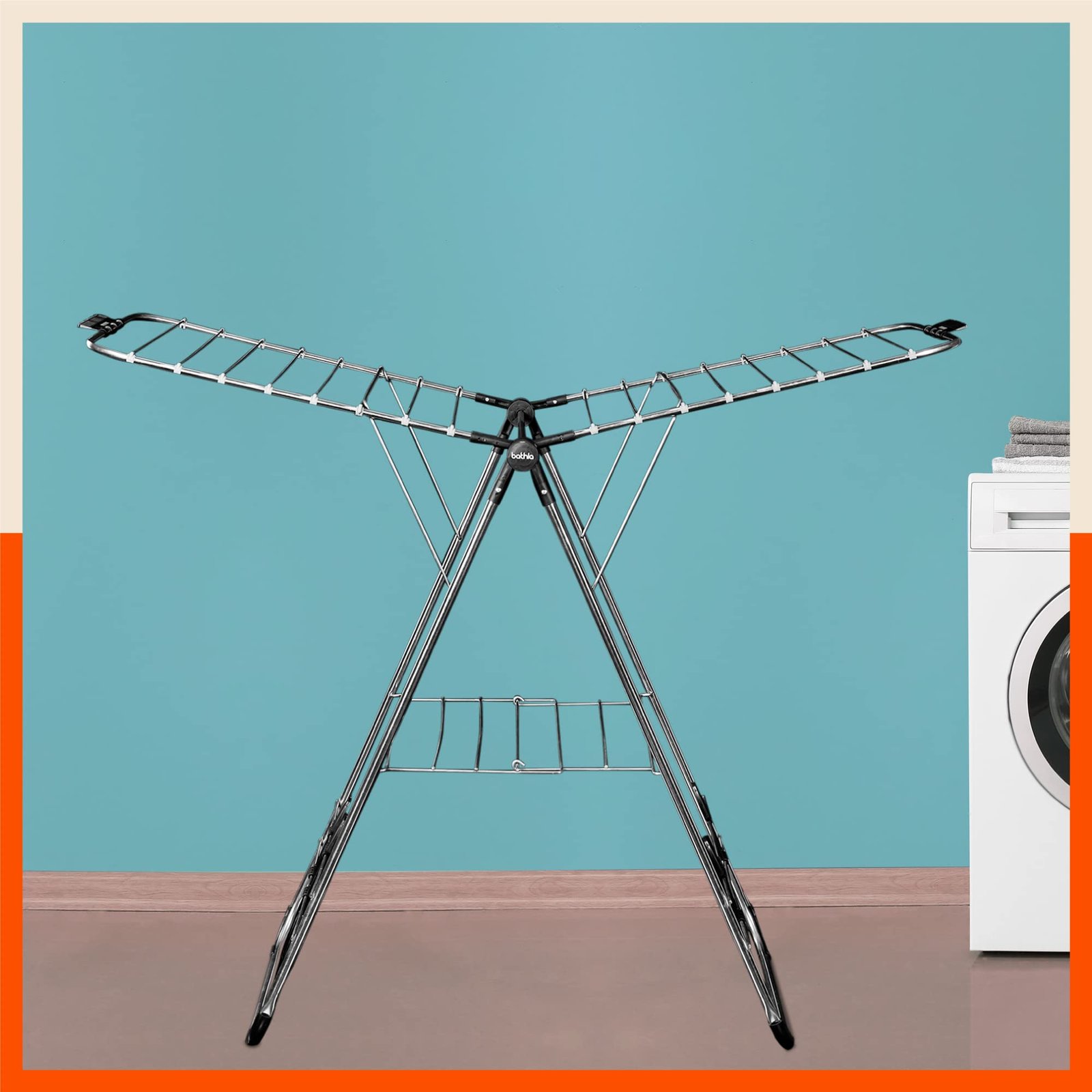 Bathla Mobidry Neo – Foldable Cloth Drying Stand for Home – Stainless Steel (Black)