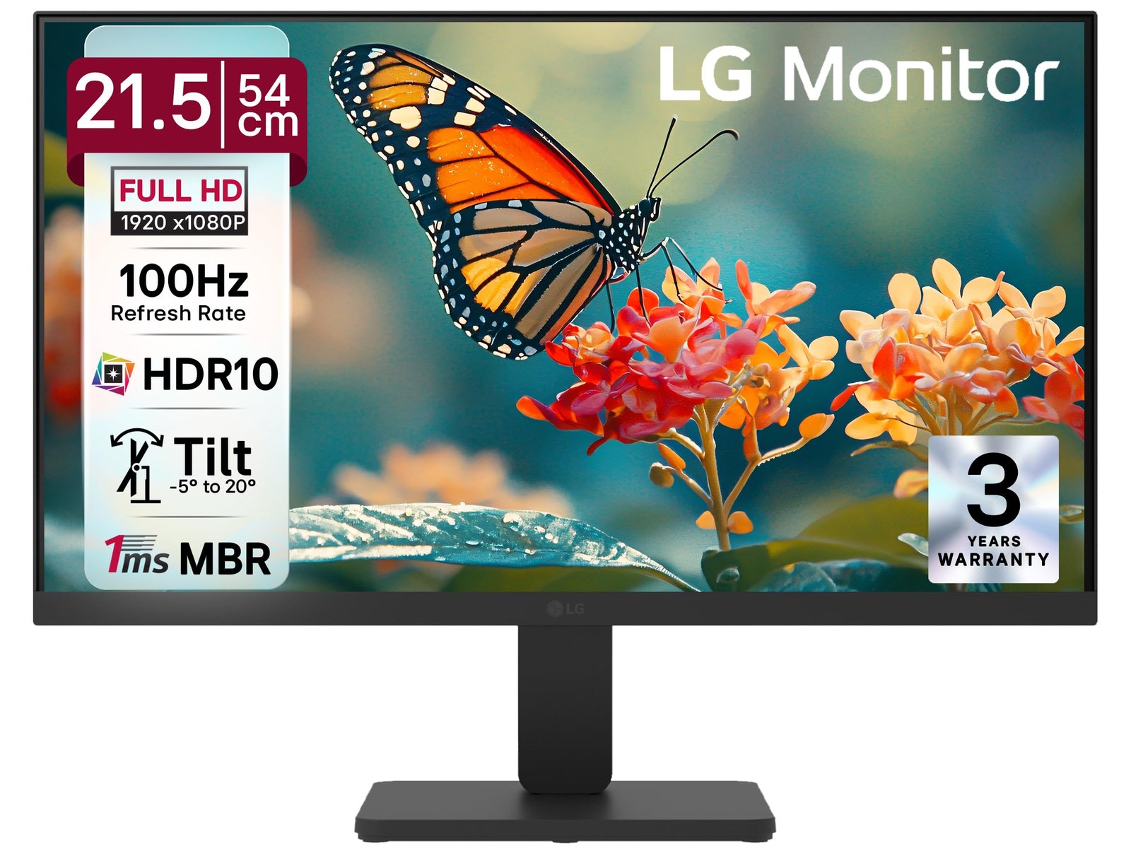 LG 22U401A 54.61 cm (22 Inch) Full HD (1920×1080) VA Monitor with 100Hz, 5ms (GtG),VGA, HDMI, 3-Side Virtually Borderless Design, sRGB 99% (Typ.), HDR 10, 1ms MBR, Reader Mode, Flicker Safe (2026)