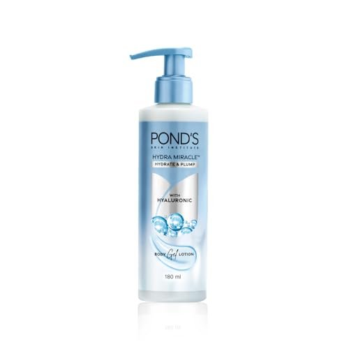 Pond’s Hydra Miracle Hydrating Gel Body Lotion | Gives Hydrated Plump Skin| Hyaluronic Acid & Vitamin E & Niacinamide Infused Quick Absorbing Non-Sticky Gel Moisturizer, 180ml