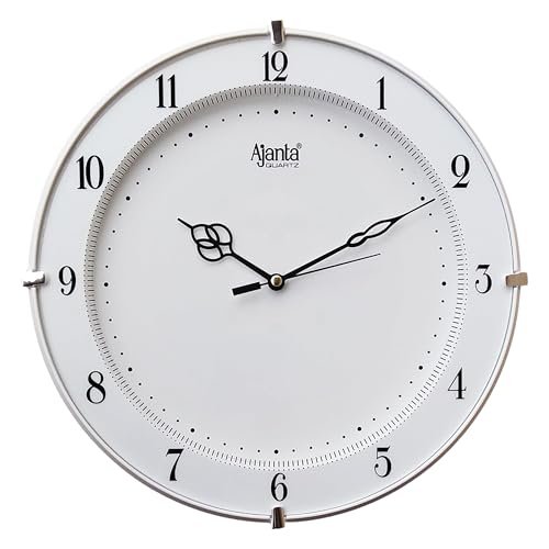 Ajanta Plastic Step Movement Round Wall Clock (White, 25.7 X 25.7 X 3.6 Cm) – Analog