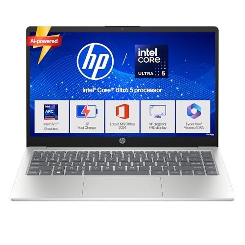 HP 14, Intel Core Ultra 5 125H (24GB DDR5, 1TB SSD) Micro-Edge, Anti-Glare, FHD, 14”/35.6cm, Win11, M365* Office24, Silver, 1.4kg, ep1180TU, FHD Camera, Backlit Laptop