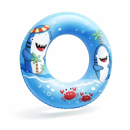 SOLDTRUE Summer Shark Kids Inflatable Swim Ring, Blue Shark Pool Float Tube Swimming Pool Shark Float Tube for Kids (70 cm.)(1 Pcs)