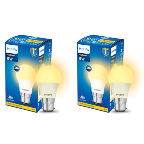 Philips 9-Watts B22 LED Warm White(Golden Yellow) LED Bulb, Pack of 2, (Ace Saver)